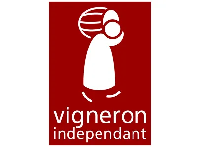 Logo Vigneron indépendant représentant un vigneron stylisé sur fond rouge